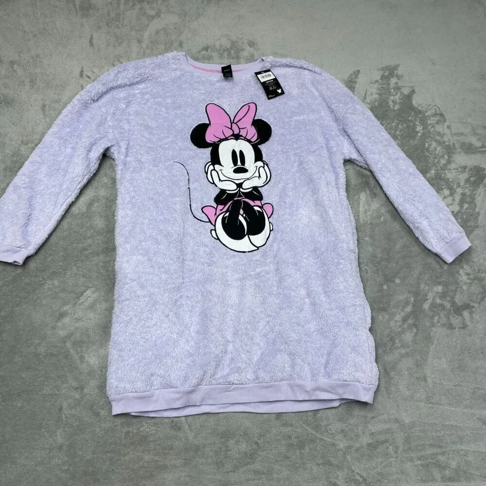 Disney Minnie Mouse Purple Faux Fur Sleepwear Loungewear Dress L NWT 6475 - Picture 1 of 8